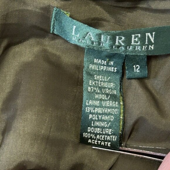 Vtg Lauren Ralph Lauren Wool Tweed Skirt Sz 12 Olive Green Beige Lined A Line - Picture 6 of 9